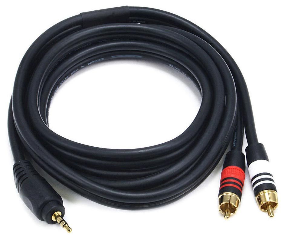 6ft Cable 3.5mm Stereo Male to 2 RCA Male Gold-Plated Contacts USA Pro Quality!