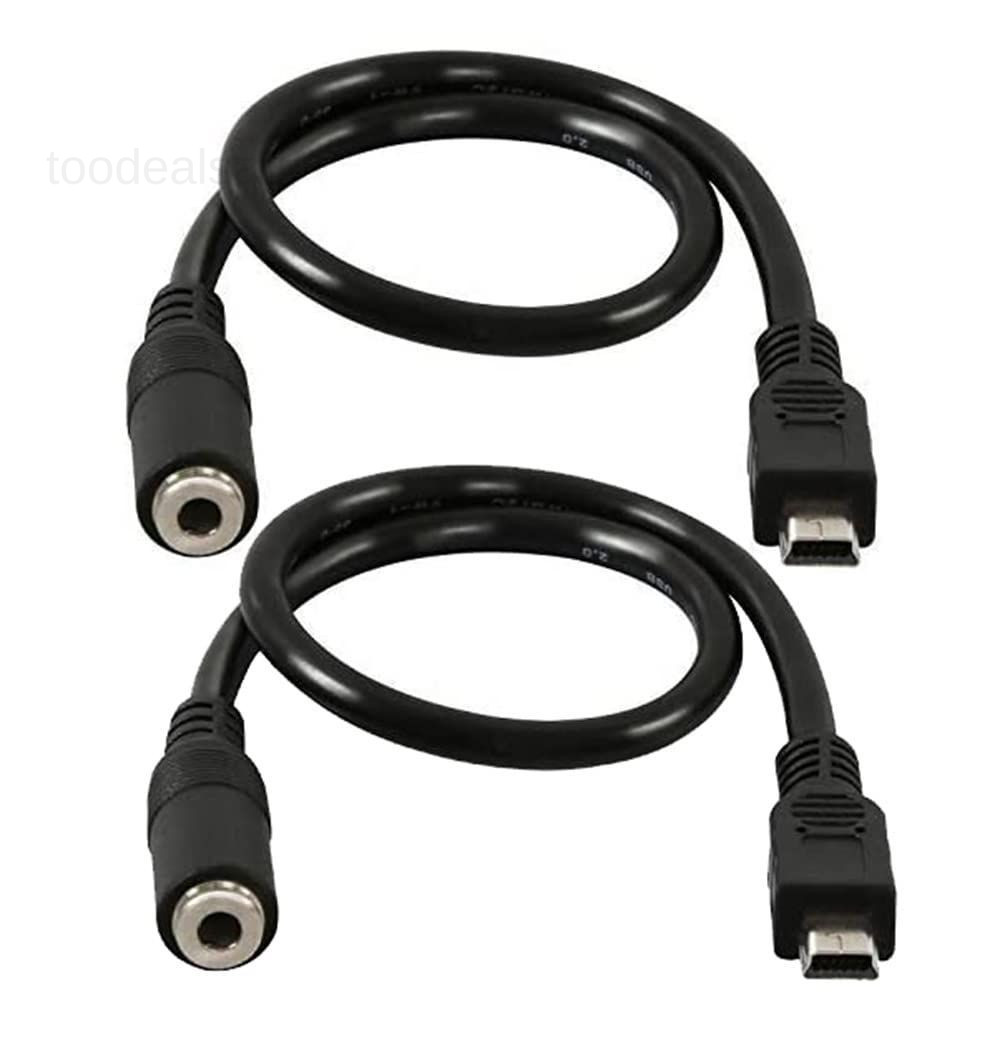 Qaoquda (2-Pack) Mini USB Male to 3.5mm Female Audio 1 feet, Black