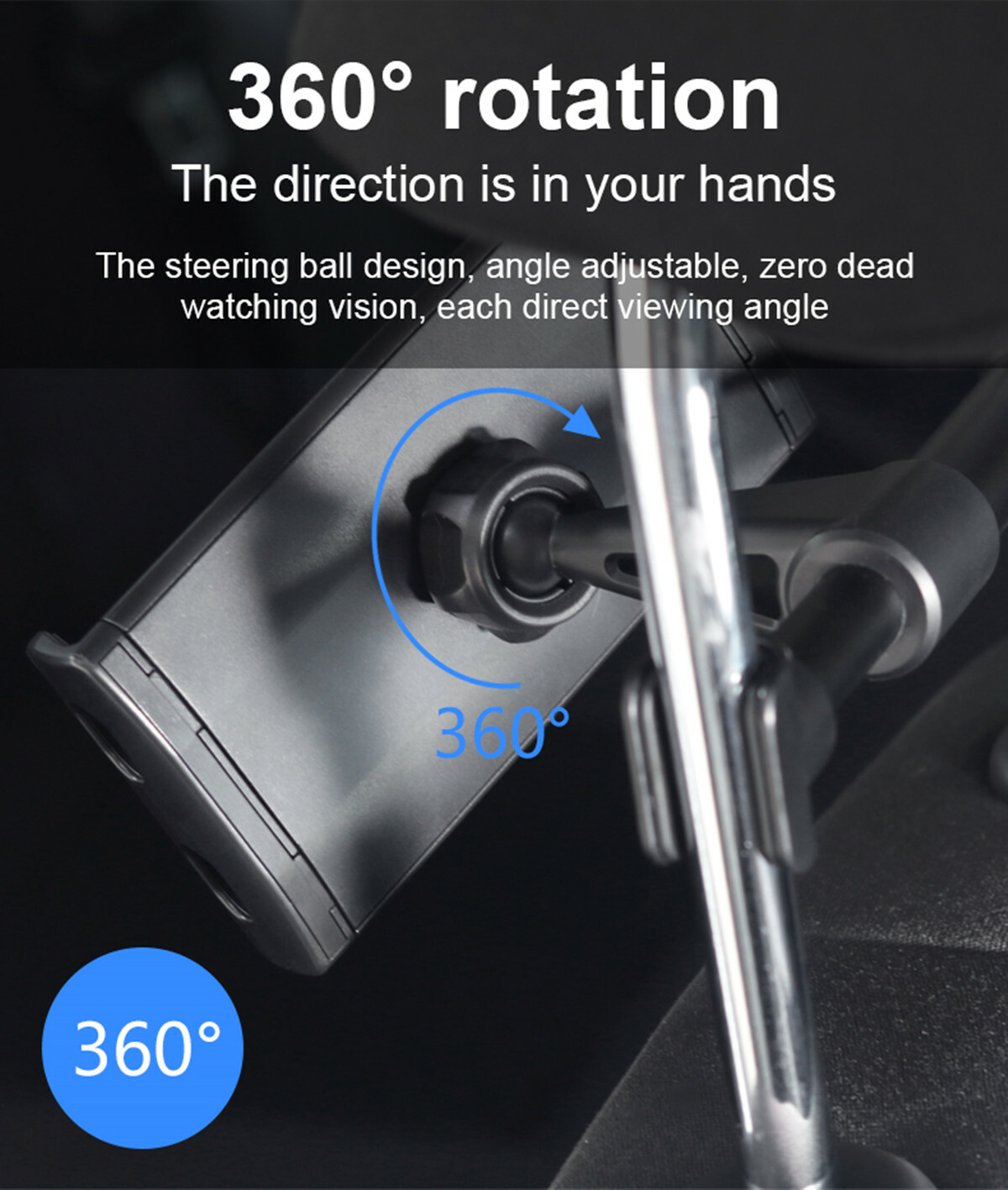 360° Rotation Car BackSeat Tablet Cell Phone Holder Stand Headrest Mount Bracket