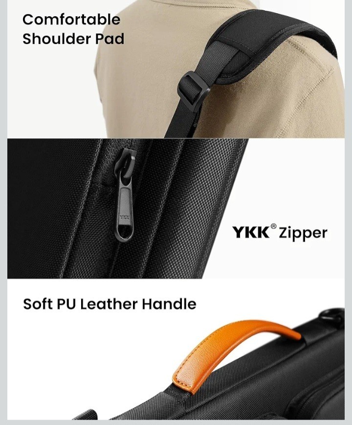 tomtoc 13in Laptop Shoulder Messenger Bag Water-Resistant Black/Orange