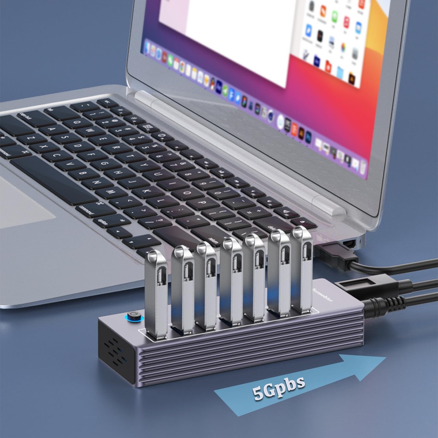 Powered 7port Usb 3.0 Hub Usb C To 7 Ports Usb Data Hub Splitter With Individual