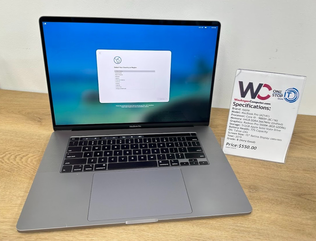 Apple MacBook Pro (A2141) Core i9 9880H, 64GB DDR4, Radeon Pro 5500M, 512GB SSD