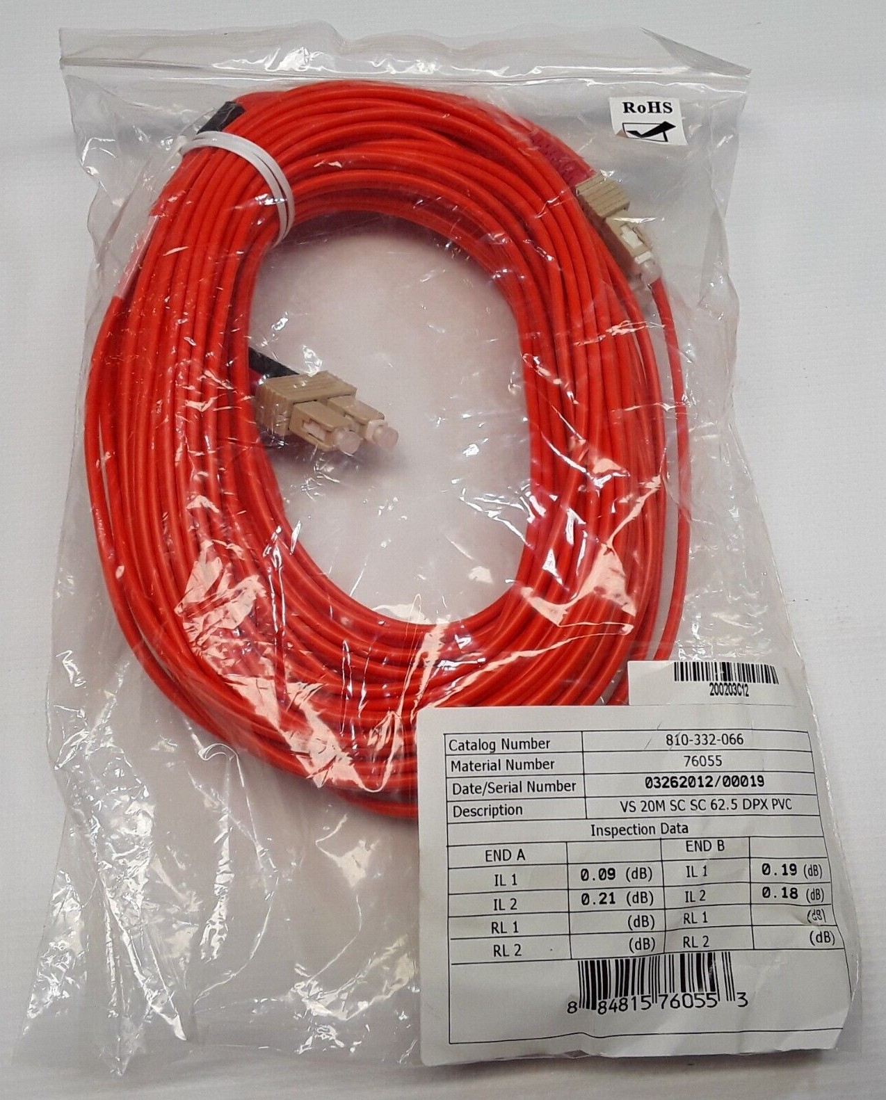 810-332-066 – SC-SCOM1/MM 62.5/DX/20M -20 Meters Cable -120300019 LOTS OF 3 NEW