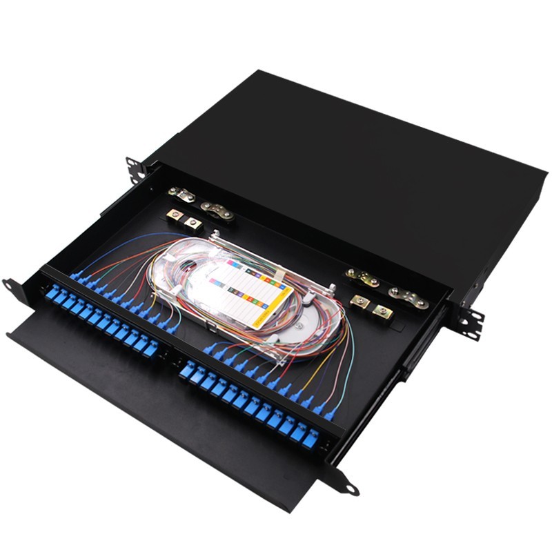 ODF 24 Port 19″ Fiber Patch Panel SC Fiber Splice Tray Box Optic Din Rail Inline