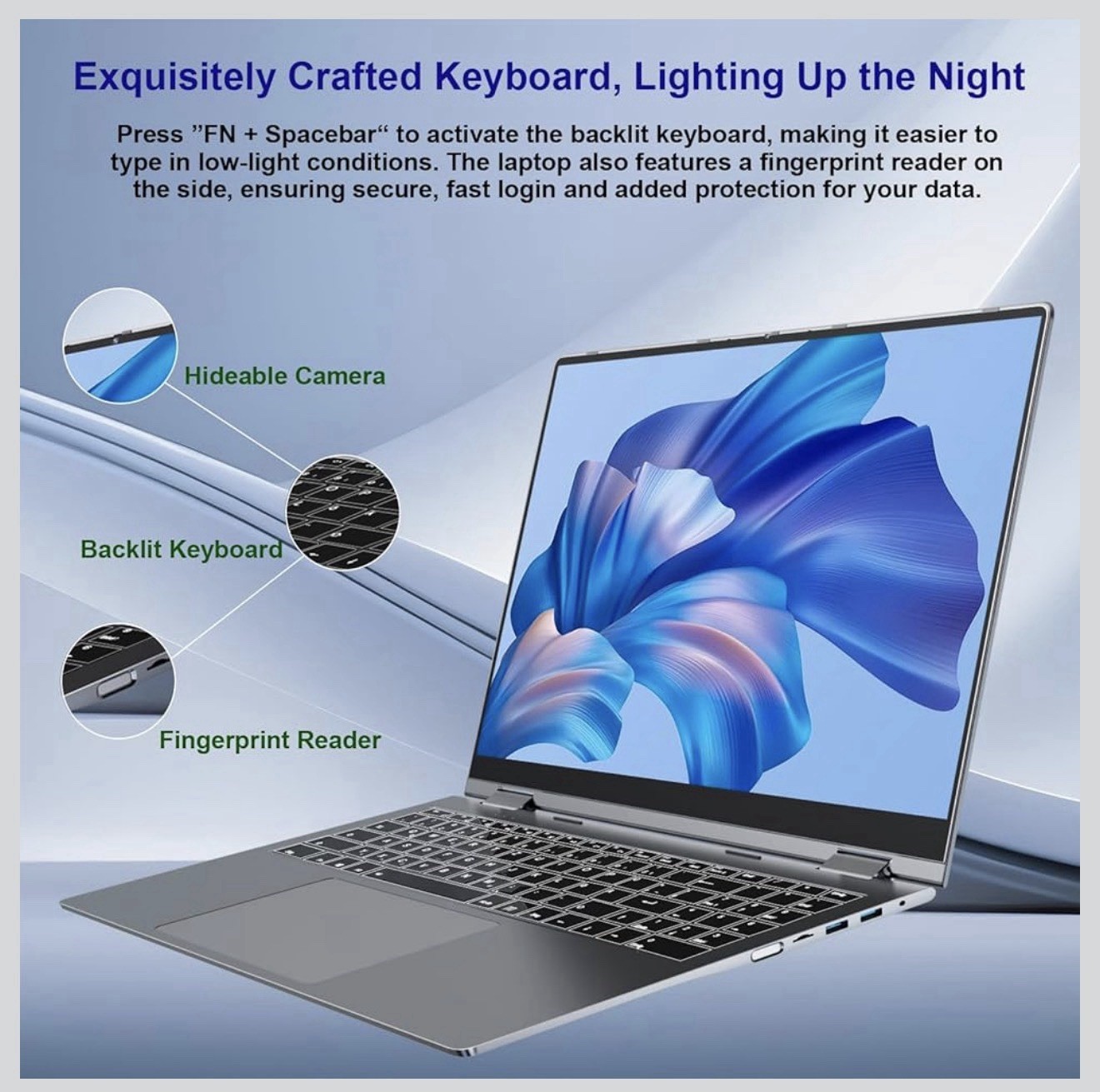16 inch Convertible Laptop, N95 Quad Core 16GB DDR5 RAM 640GB Storage, Wifi6