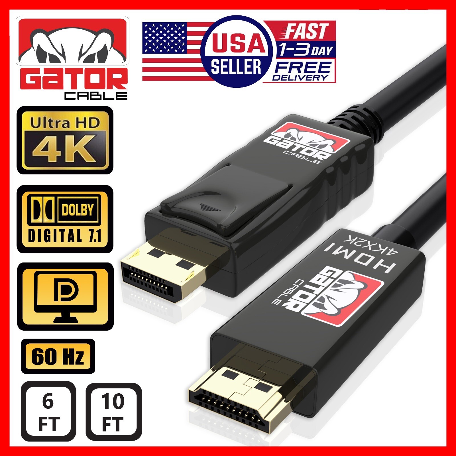 4K DisplayPort DP to HDMI Cable 60Hz 2160P 25.92Gbps HDR Audio Video Adapter PC