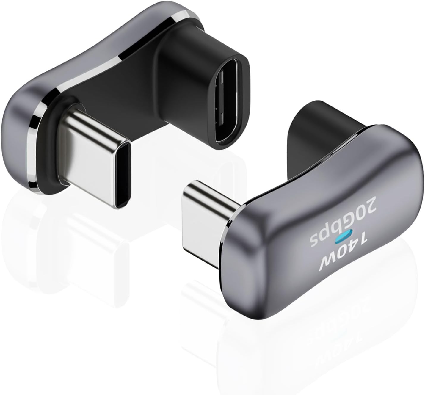 180 Degree Angle USB C Adapter 2 Pack, Grey | U Shape Type C Male to Female 2…