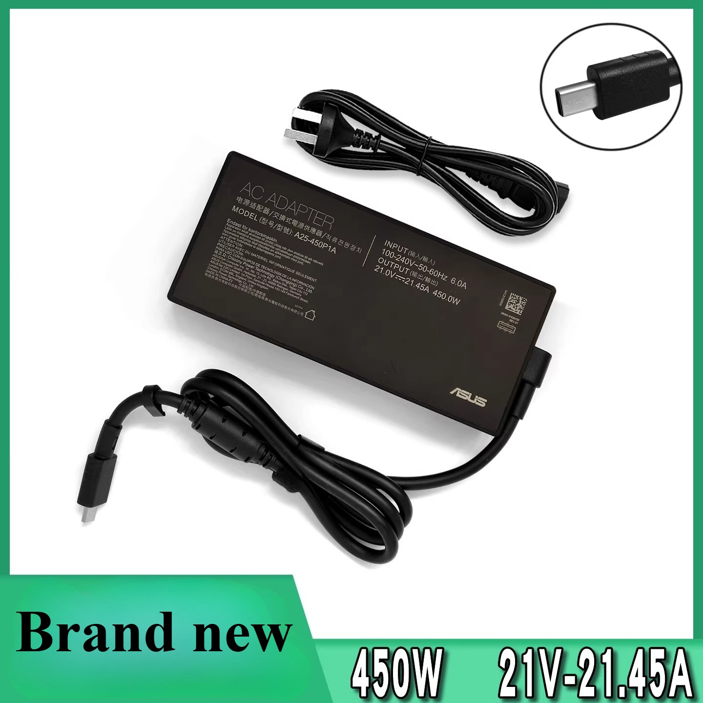 ASUS 450W 21V 21.45A Charger Power Supply Rectangle Tip AC Adapter A25-450P1A
