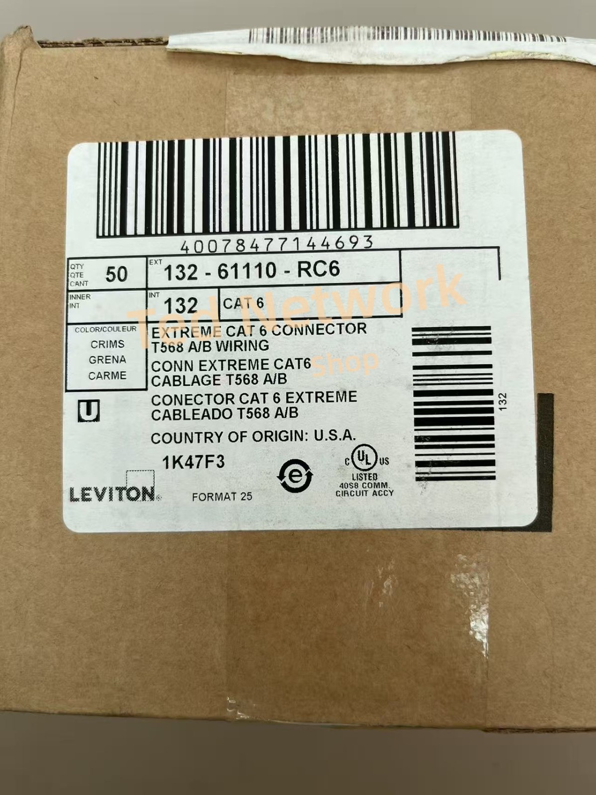 Genuine 50 PACK Leviton 61110-RC6 Cat 6 Keystone jack Gigabit RJ45 CRIMSON Red