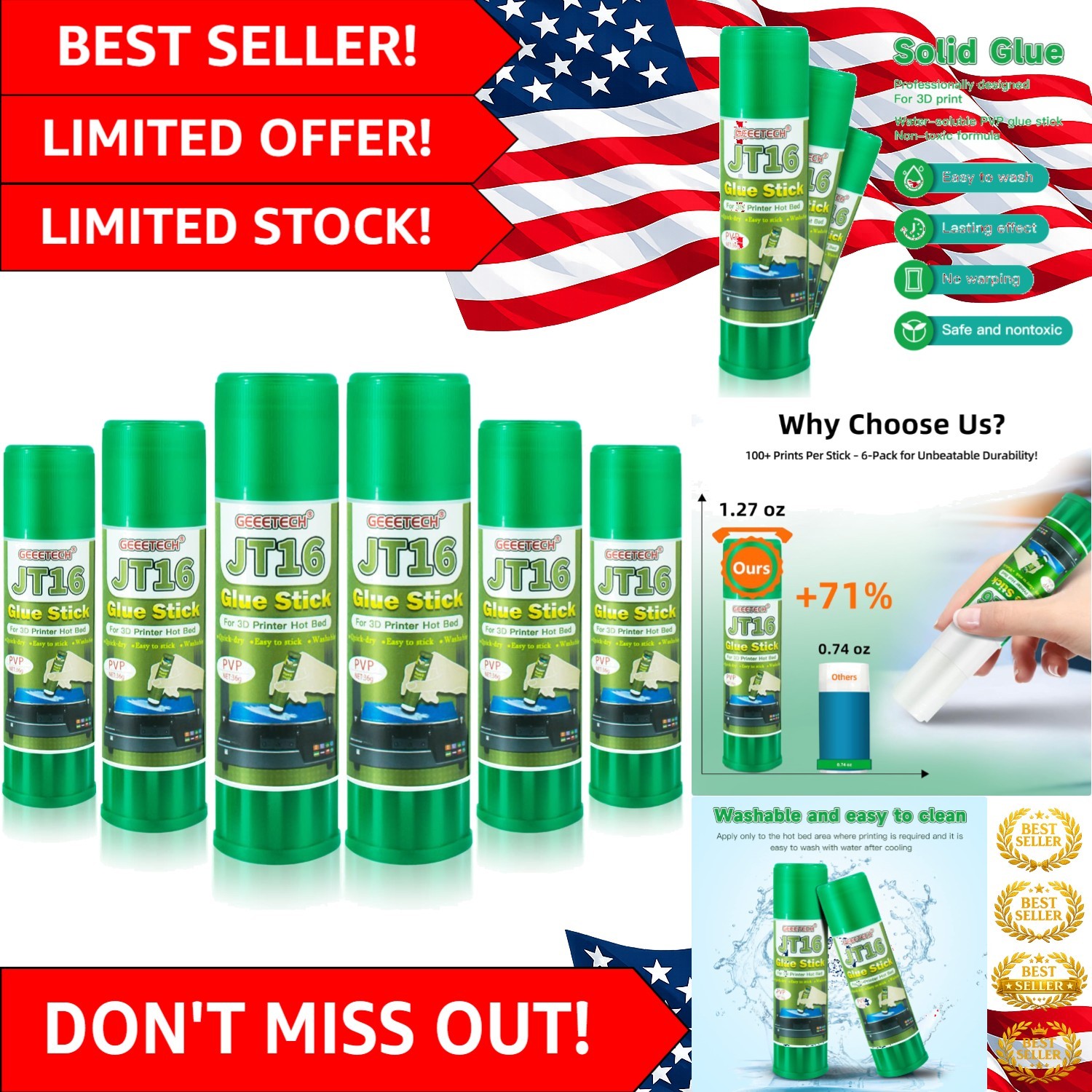 Durable 3D Printing Glue Sticks 6-Pack – Perfect for ABS, PLA, PETG & More!