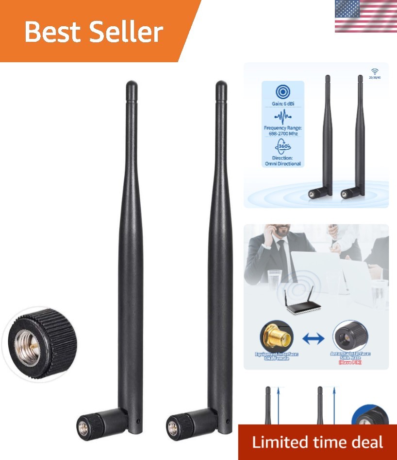Omni-Directional 4G LTE Antenna 6dBi SMA Male Connector – 2-Pack Power Boost