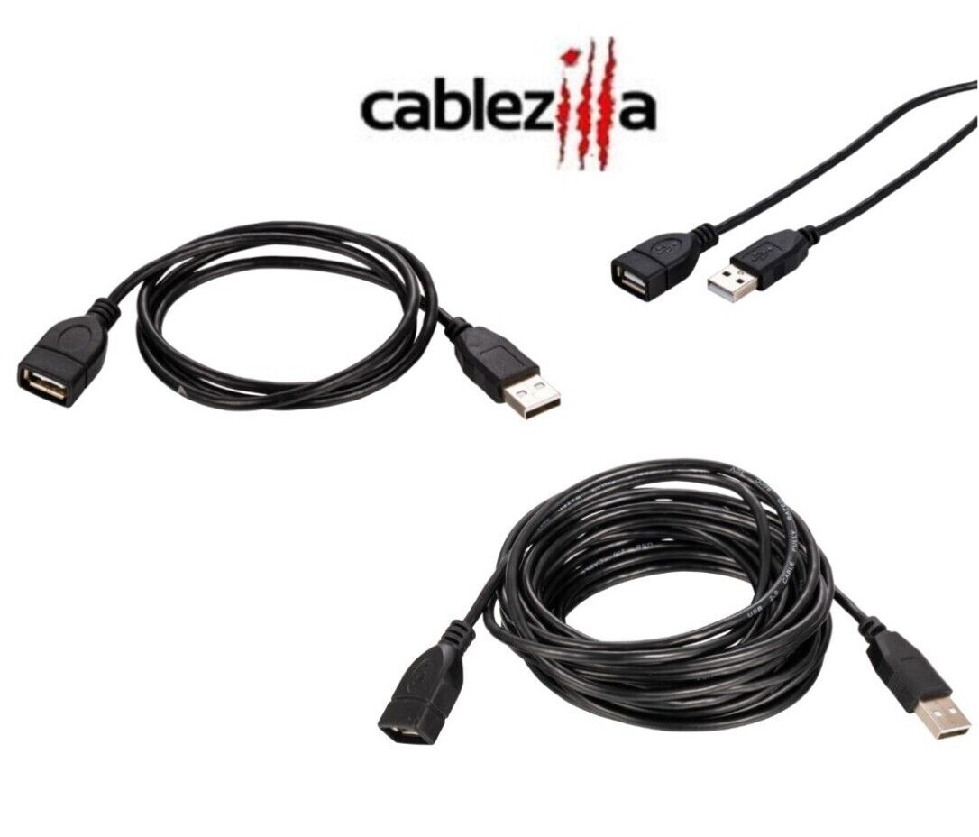 USB Extension Cable 2.0 AM-AF Data Wire Charger EXT Black 3FT – 15FT Multi Lot