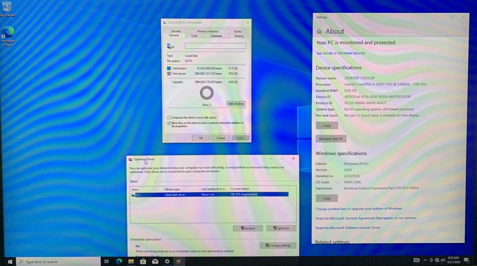 Dell OptiPlex 3020M MFF Intel Core i3-4150T@3.00GHz 8GB DDR3 RAM 1TB HDD WIN 10P