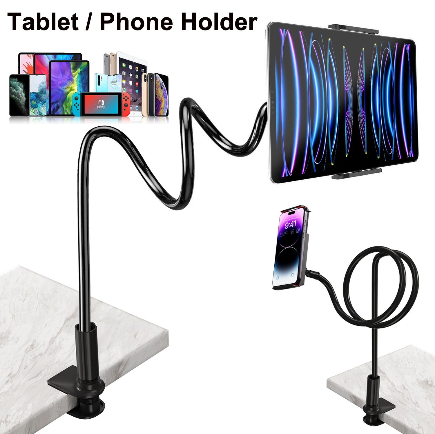 Flexible Hands-Free Universal Floor Stand for Tablet & Phone, for iPad/iPhone