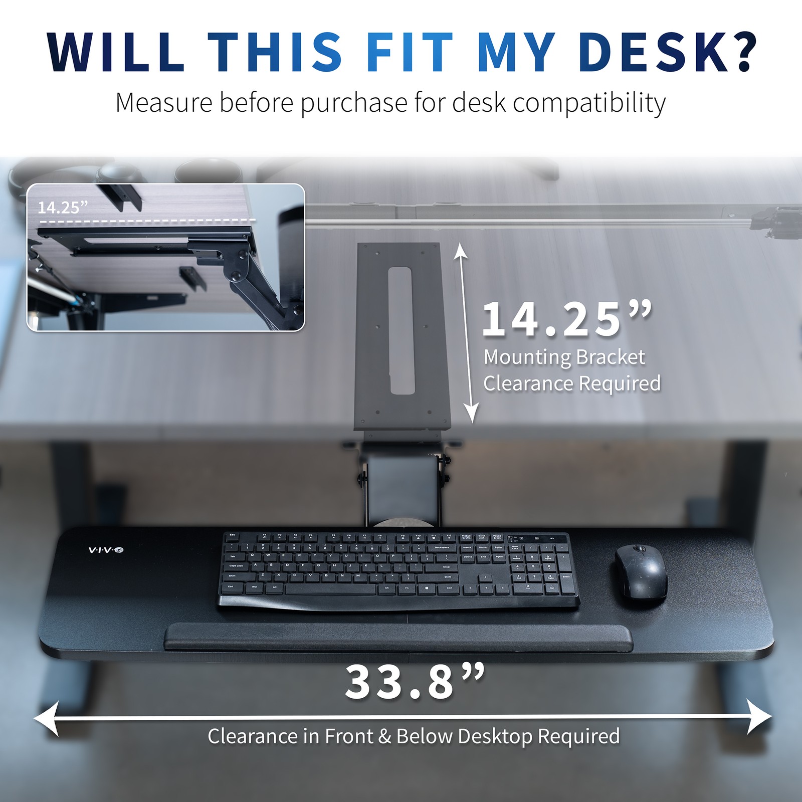 VIVO Adjustable 34″ Computer Keyboard & Mouse Platform Tray Under Desk Mount