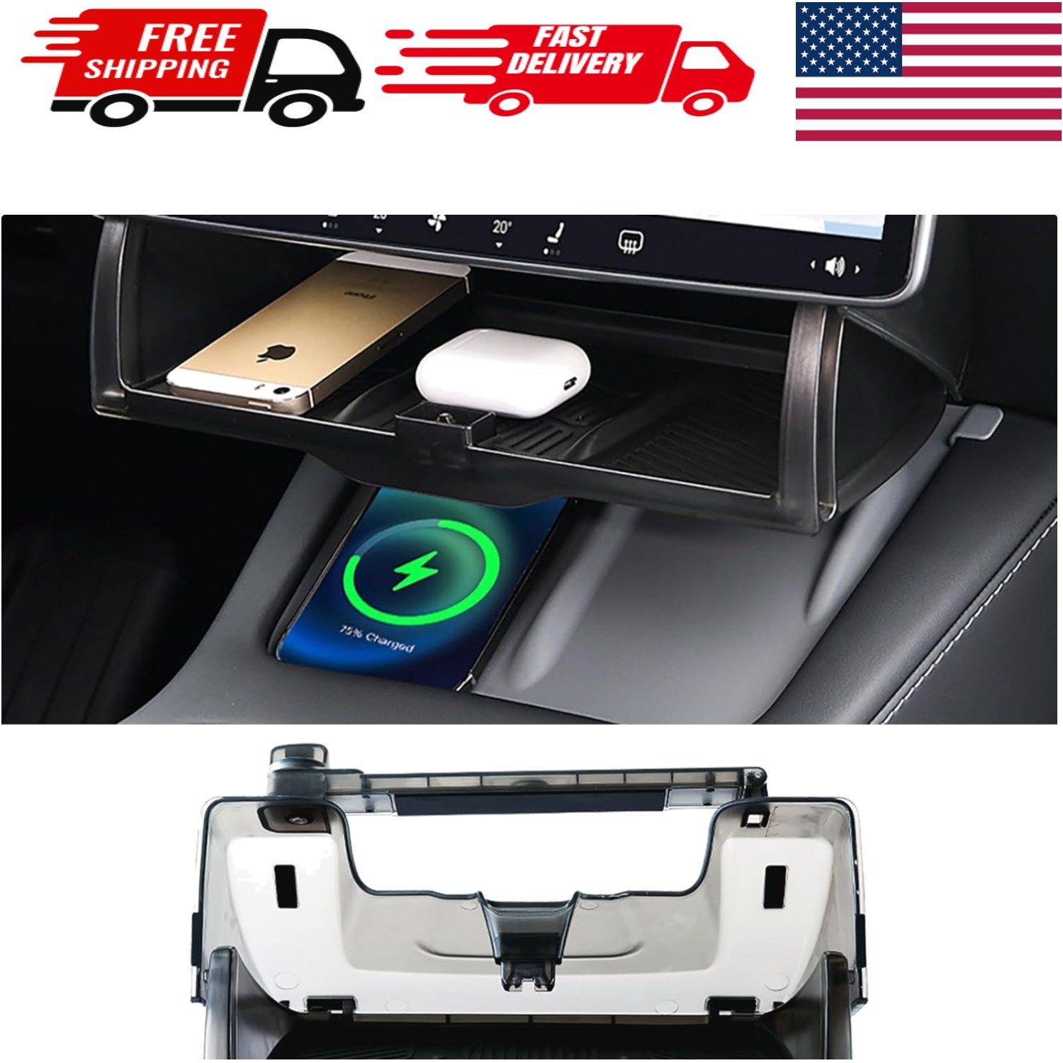 Hidden Under Screen Storage Organizer for Tesla Model Y Model 3 Accessories(i…
