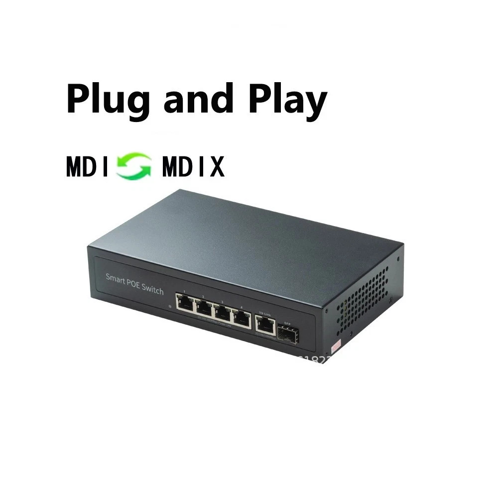 4Port Gigable POE Network Switch 100Mbps Uplink SFP Plug and Play Camera Spliter