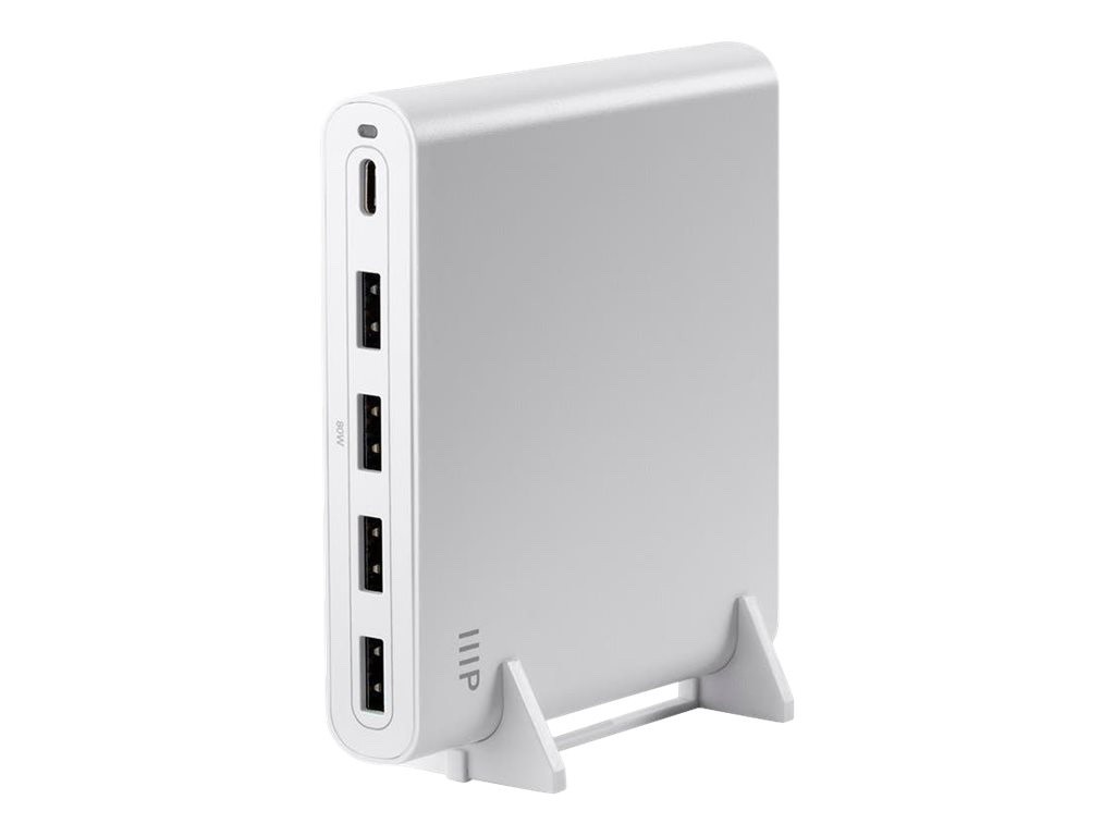 MONOPRICE 80W 5-Port USB Smart Charger 1 USB C & 4 USB A Obsidian Speed Plus