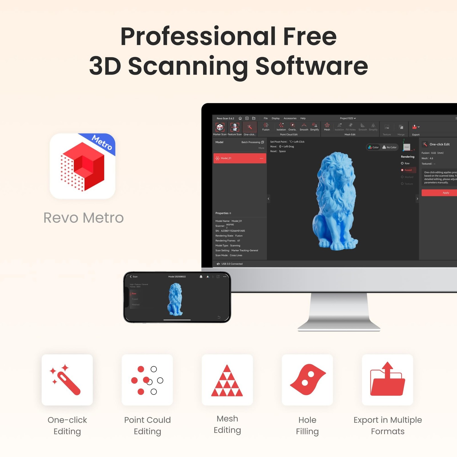 Revopoint INSPIRE 2 3D Scanner for 3D Printing, Up to 0.03mm Precision, Multi…