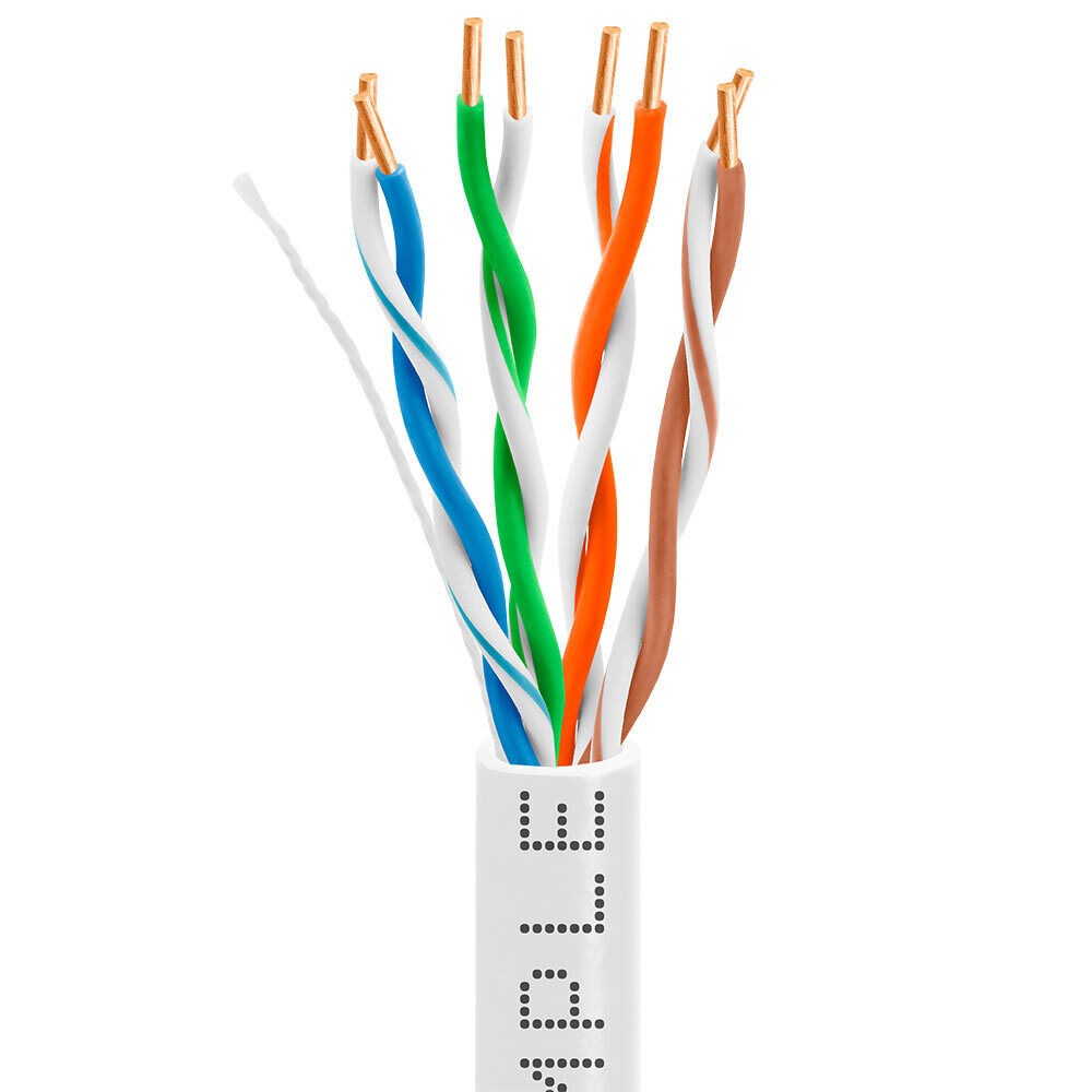 Cat5e Ethernet Cable 1000ft Plenum CMP Solid 24AWG UTP 350MHz Easy Pull White