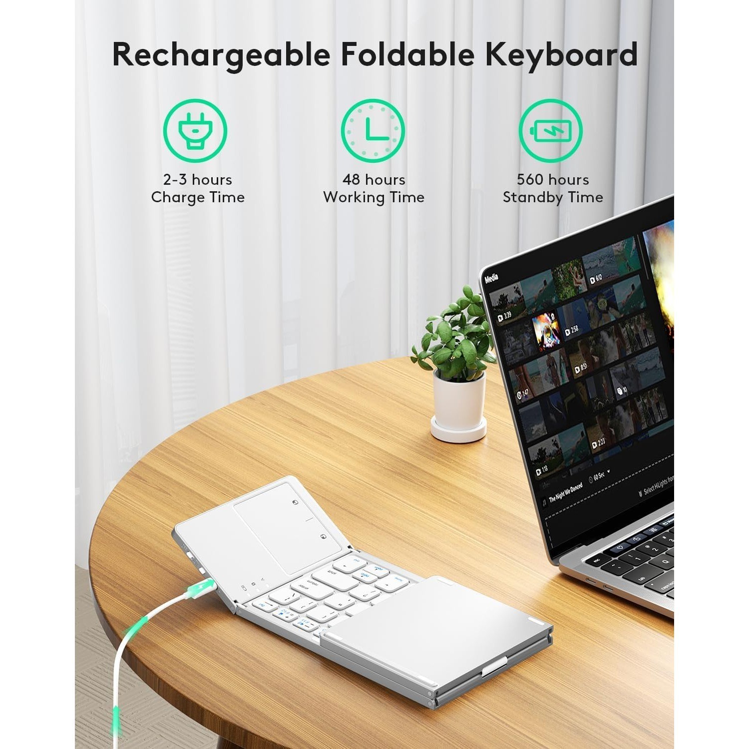 Foldable Bluetooth Keyboard with Touchpad Full Size Folding Wireless iPad Laptop