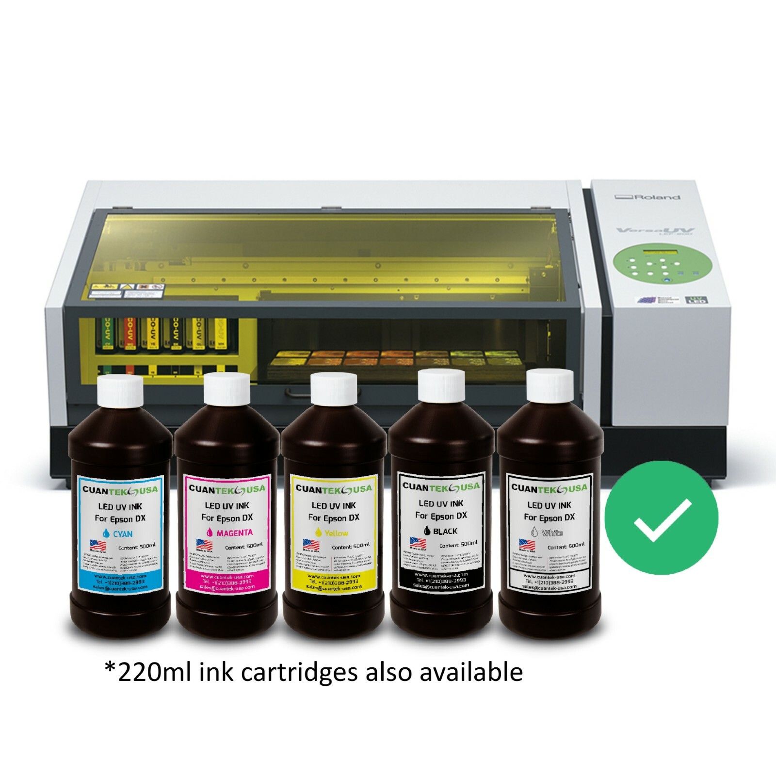 UV LED Inks 5 x 500ml CMYKW for Epson i3200 DX5 DX7 XP600 L800 DTF – MADE IN USA