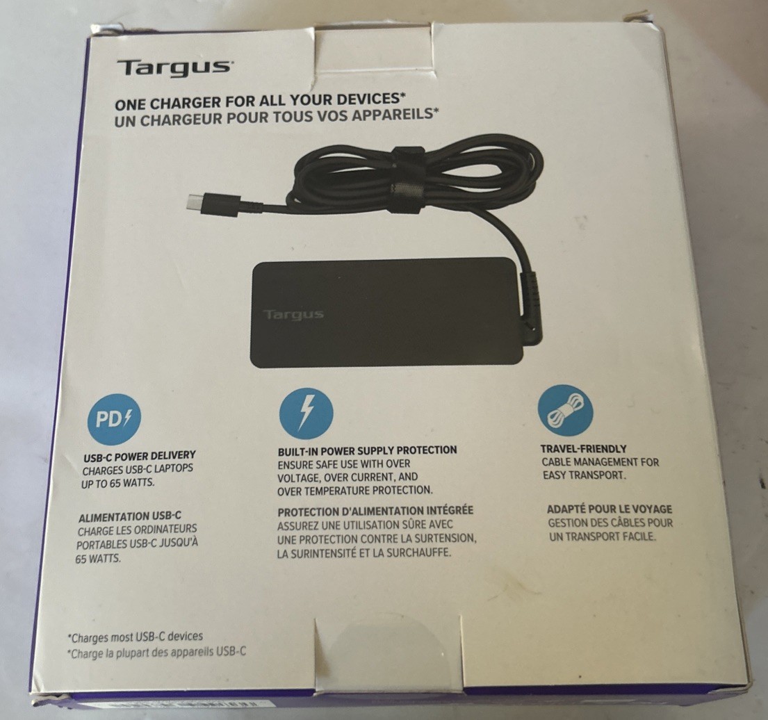 Targus 65W USB-C Adapter Laptop Tablet Phone Charger 5.9 ft. in Black New OB