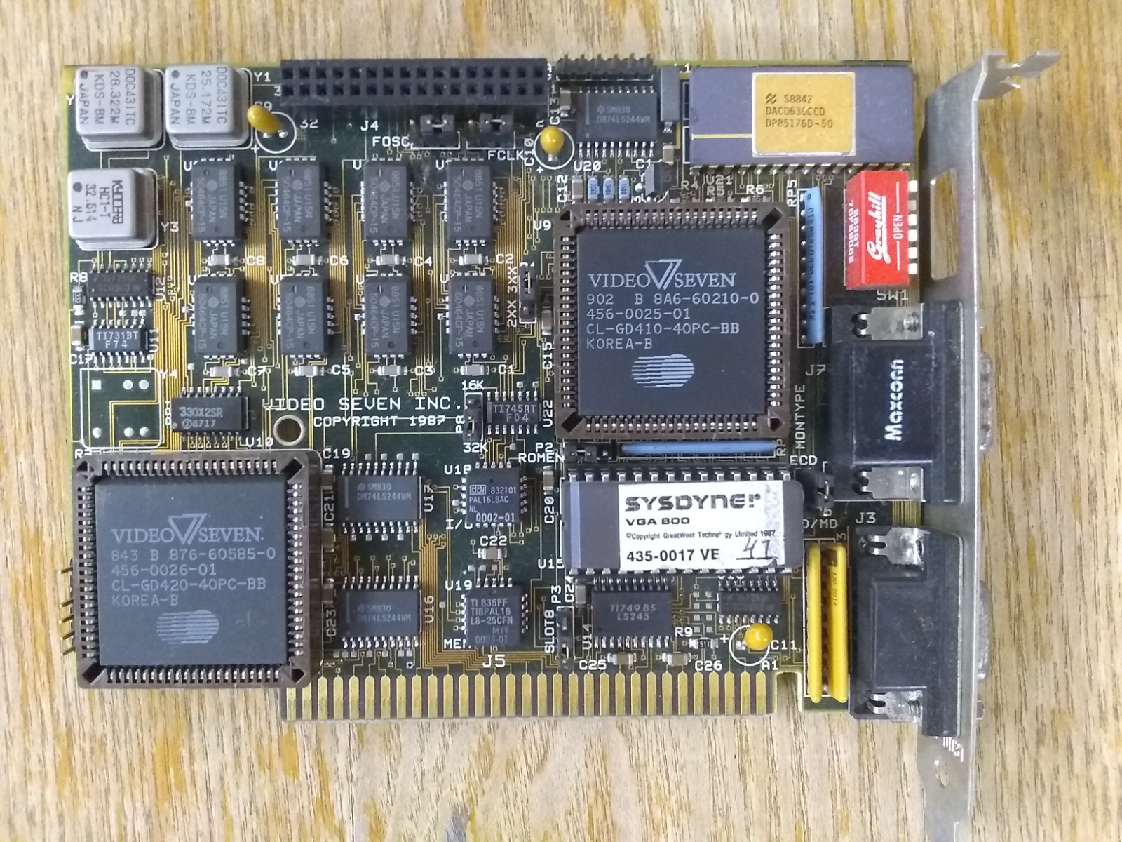 Video Seven 8-Bit ISA (S)VGA/EGA/CGA, TESTED GOOD, IBM PC/XT/AT
