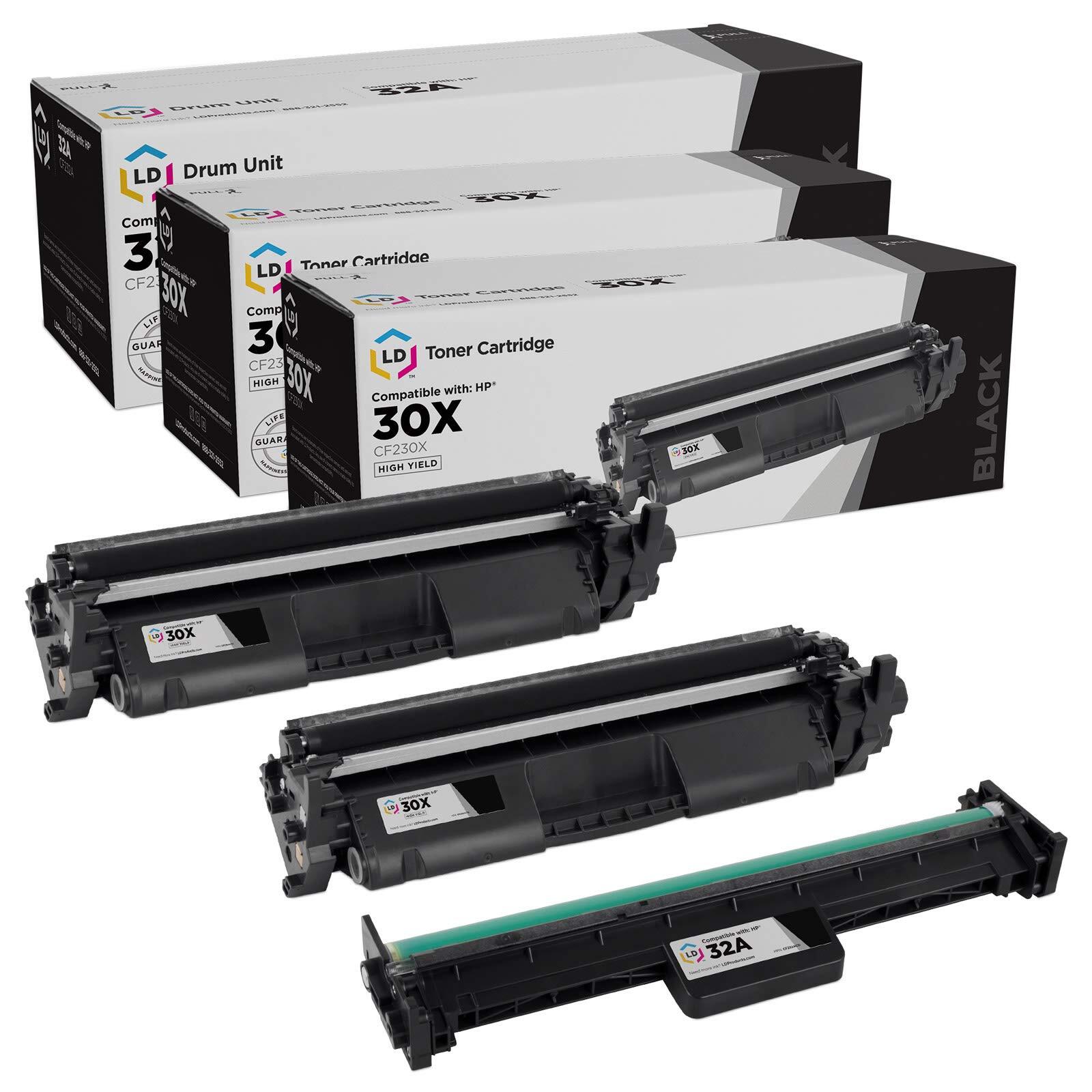 LD Reman HP CF230X HY Black Toner & CF232A Drum Unit (2 Toners, 1 Drum)