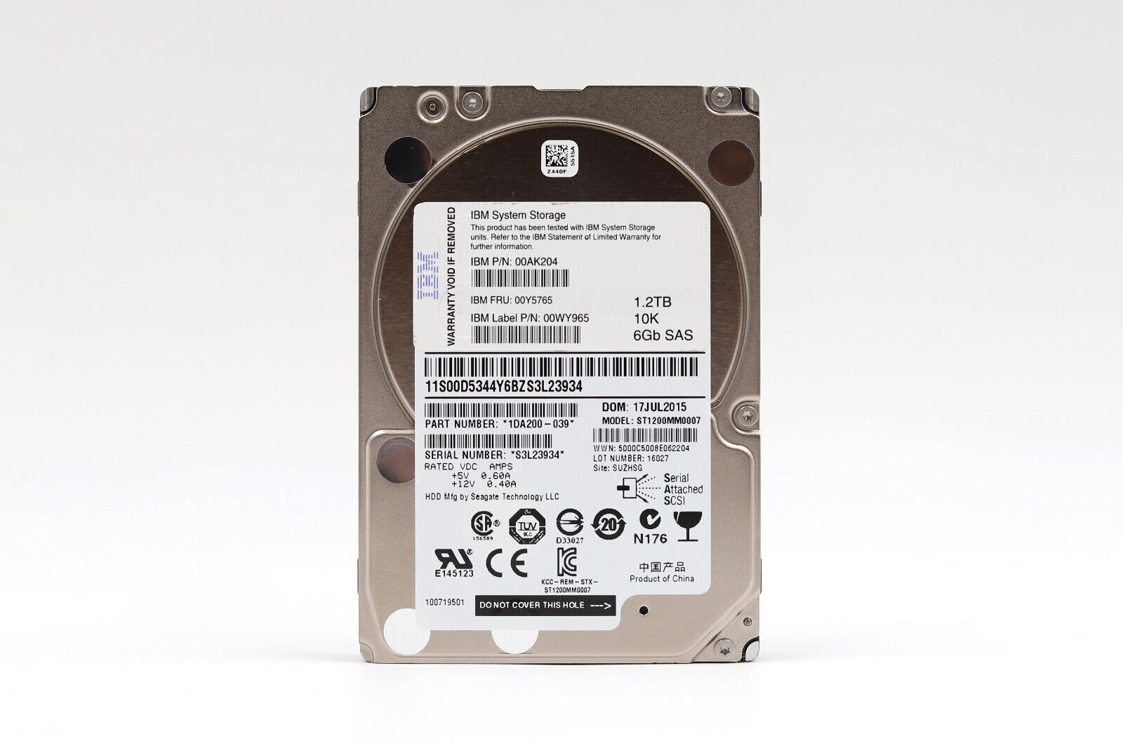 IBM ST1200MM0007 1.2TB 2.5″ 6Gb/s 10K RPM SAS Hard Drive FRU P/N: 00Y5765 Tested