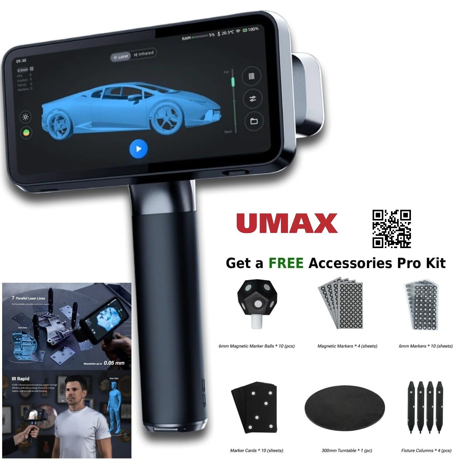 EinScan Rigil Lite Wireless 3D Scanner Full Color Laser IR for Mac macOS