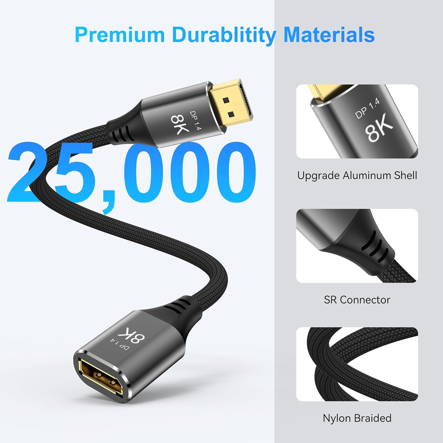 8k Displayport Extension Cable 1.5feet Displayport 1.4 Male To Female Extension