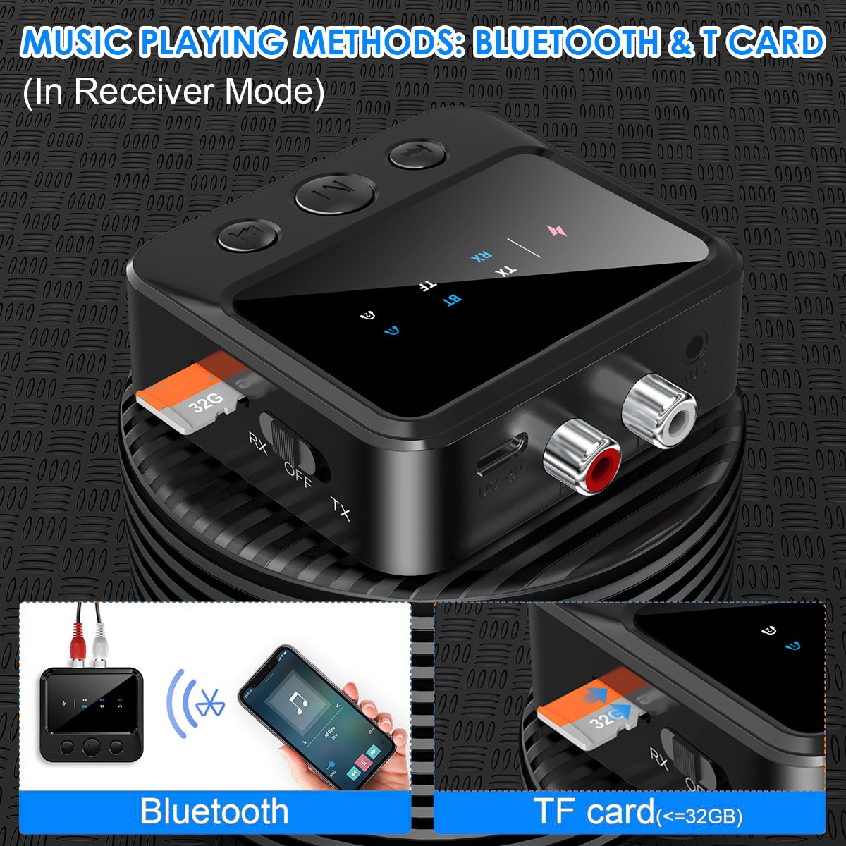 Bluetooth 5.4 Stereo Audio Receiver Transmitter AUX USB HD Music to RCA Adapter~
