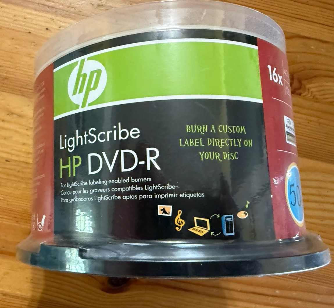 HP LightScribe DVD-R 50 Pack Spindle 16x 4.7GB 120 Min New Sealed Custom Labels