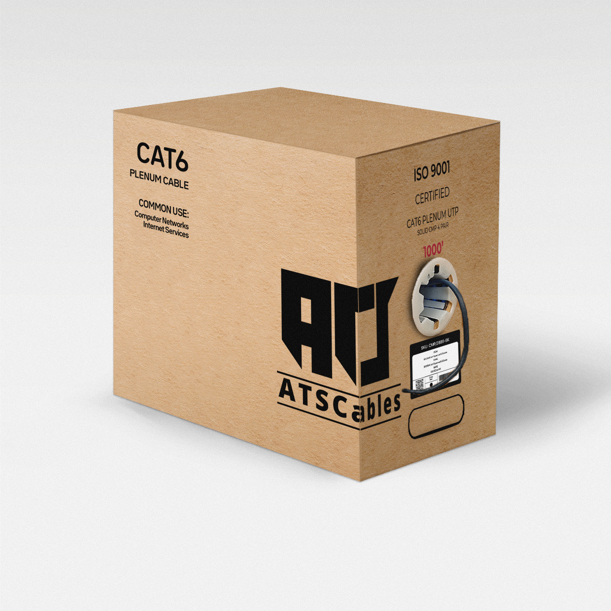 CAT6 Plenum Ethernet Cable 1000FT, 23AWG 550MHz UTP Black
