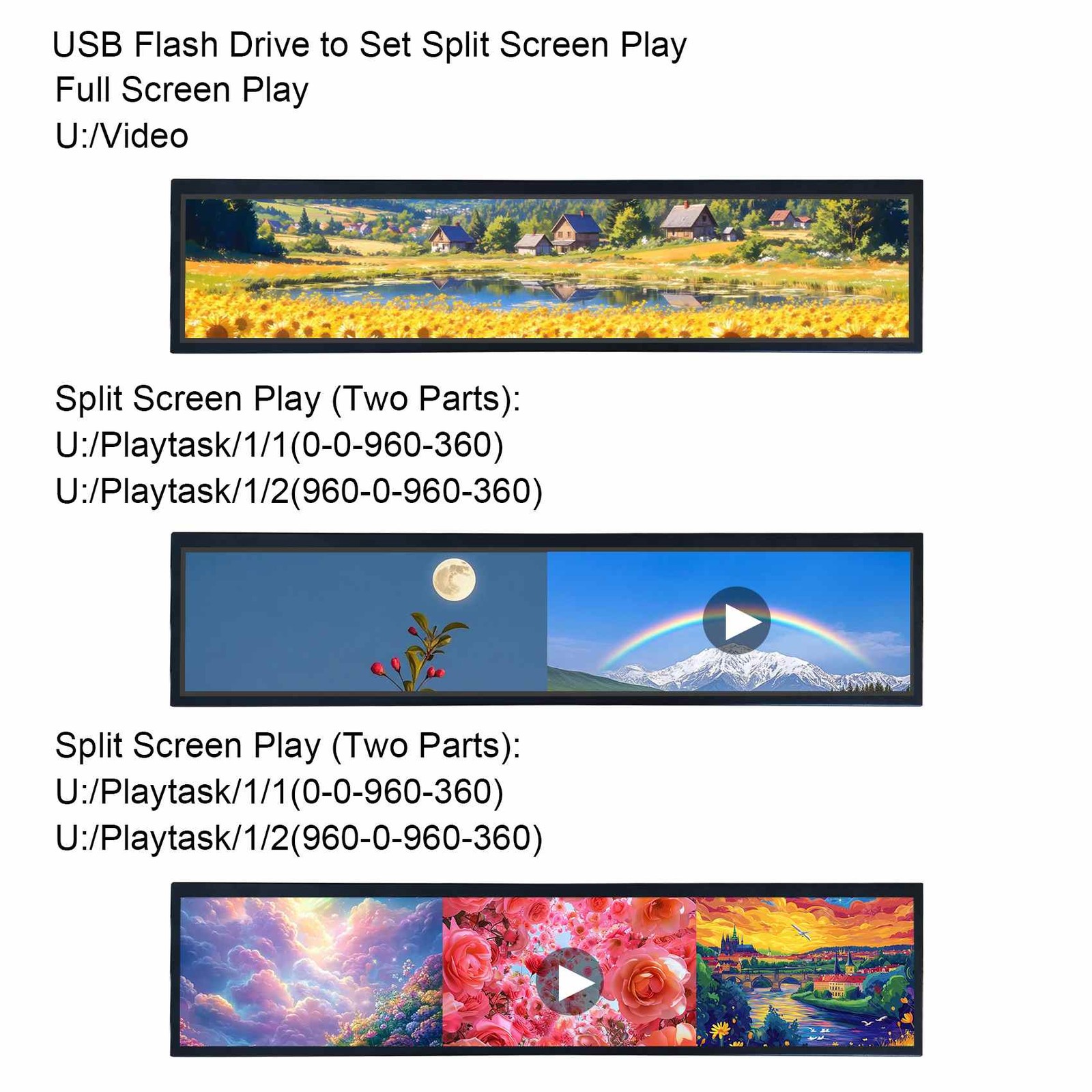 21.3inch 1920×360 LCD Monitor USB2.0 Auto Play Copy Video Rotate Image