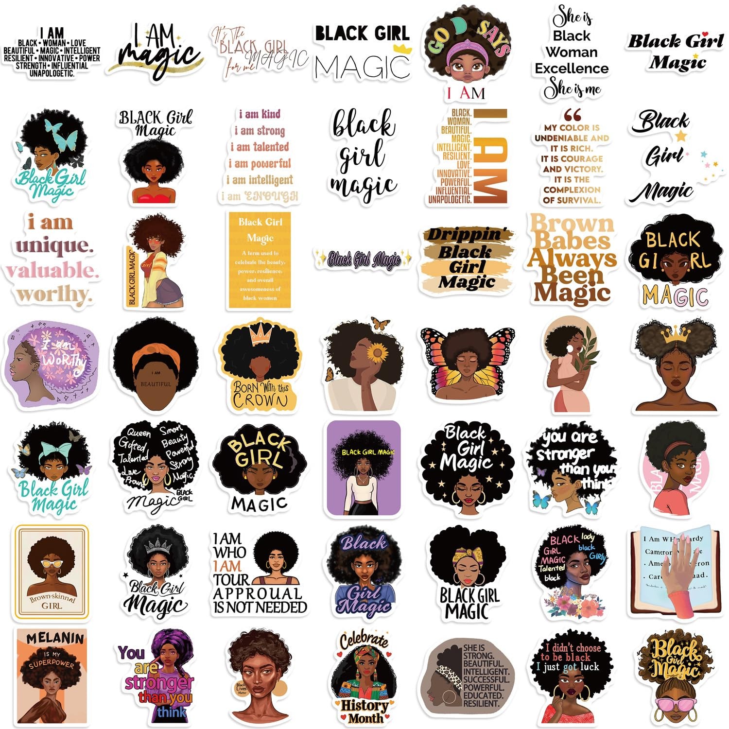 Black Girl Magic Stickers – 50 Pcs Planner 1.57-2.76 inch,