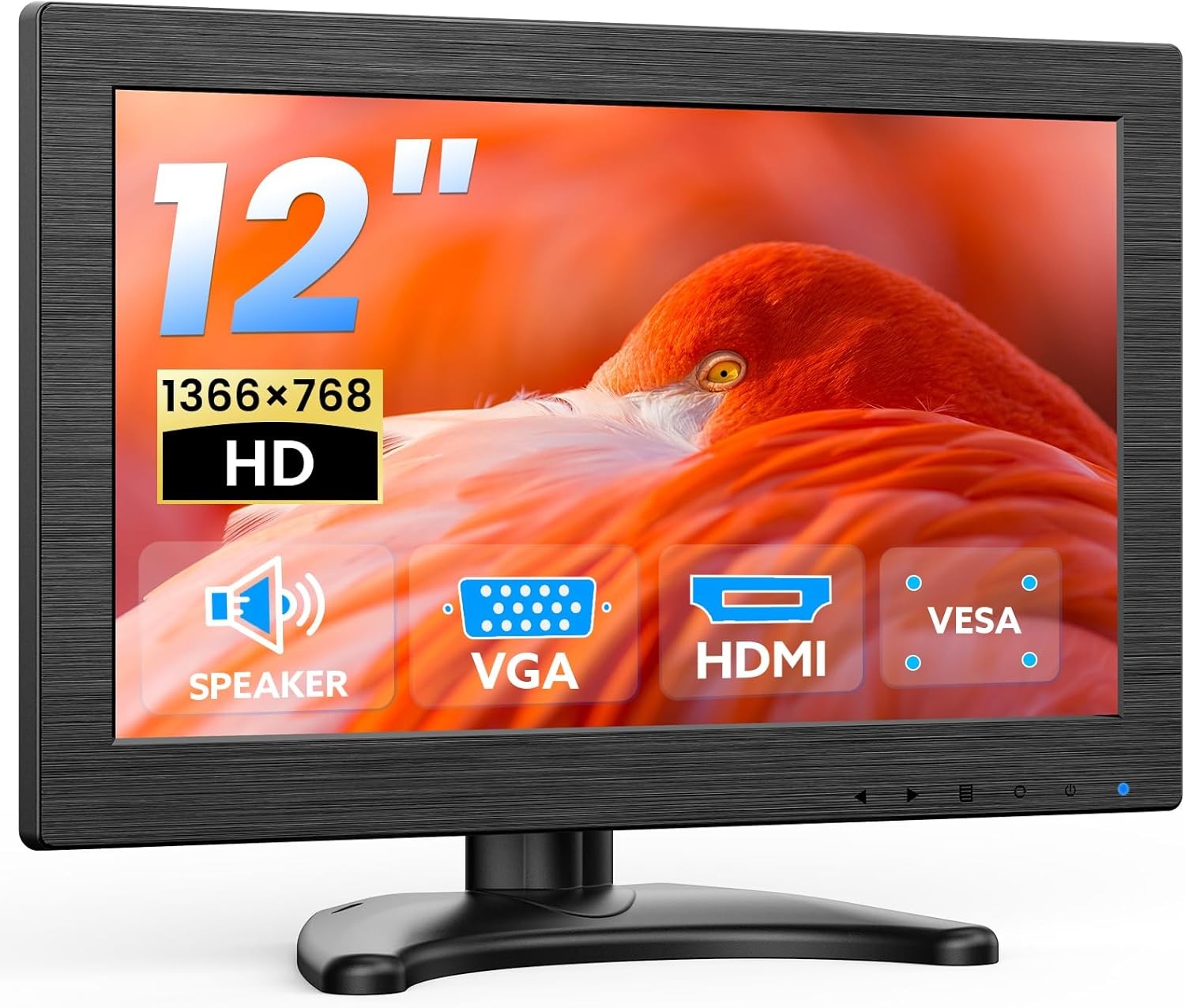 12-inch Small Monitor 1366×768 HD Mini LED Screen HDMI VGA Inputs Video Monitors