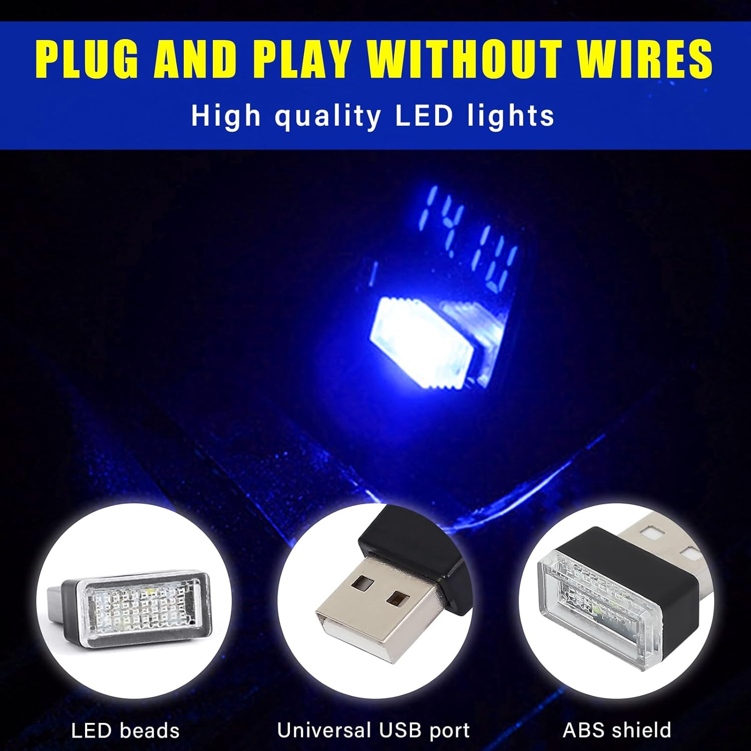 4 PCS USB LED Car Interior Atmosphere Lamp, Plug-In USB Decor Night Light, Porta
