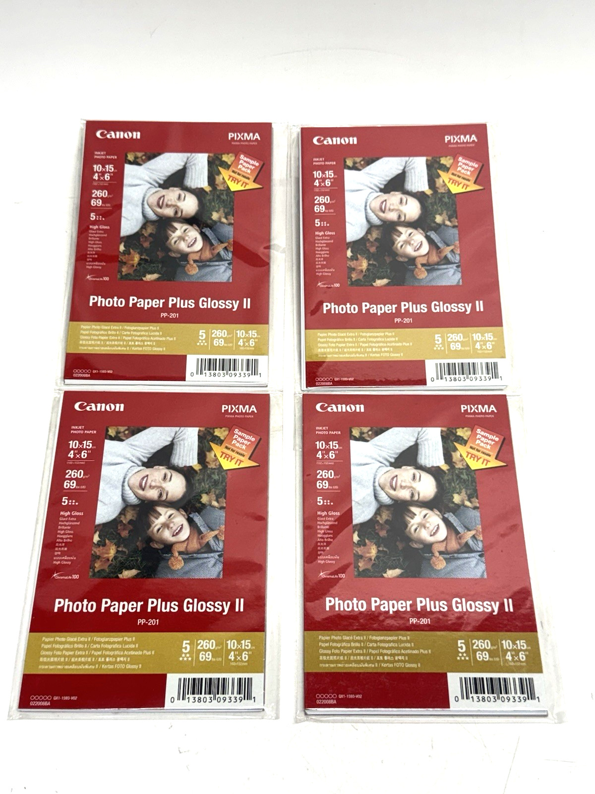LOT OF 4 NEW Canon PIXMA 4″x6″ Inkjet Photo Paper Plus Glossy II 5 Sheets PP-201