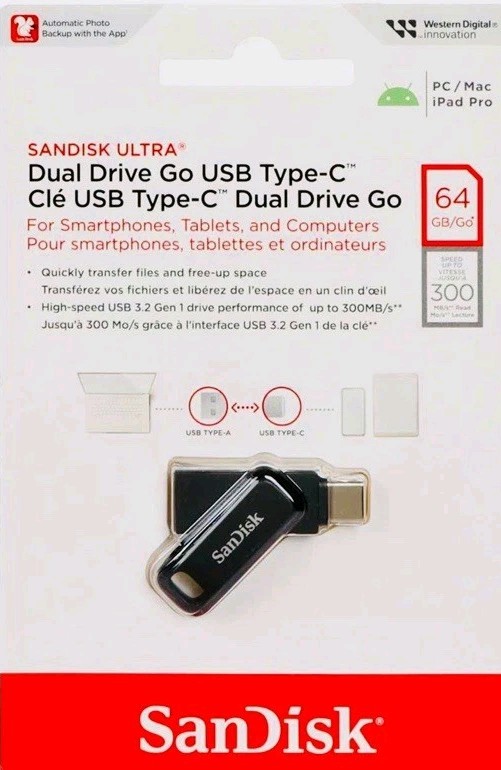 SanDisk 64GB Ultra Dual Drive Go USB Type-C 2-in-1 Flash Drive (SDDDC3-064G-G46)