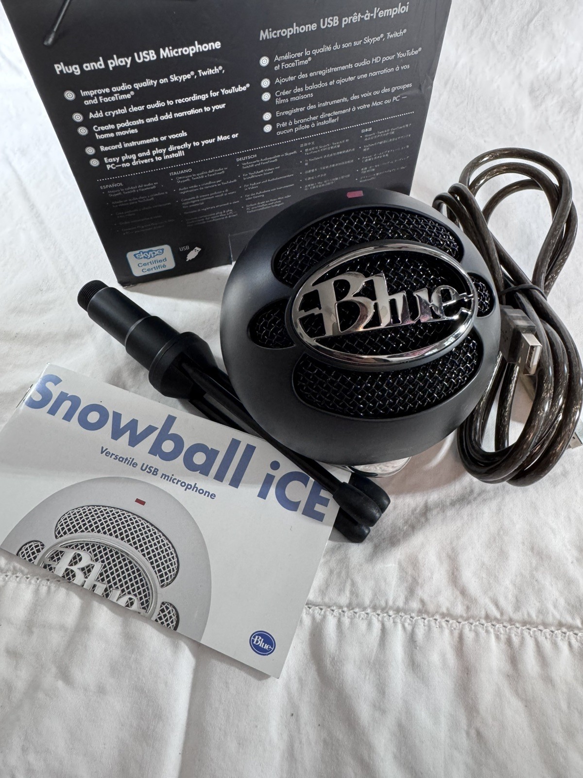 Blue USB Microphone Black Plug and Play open box never used