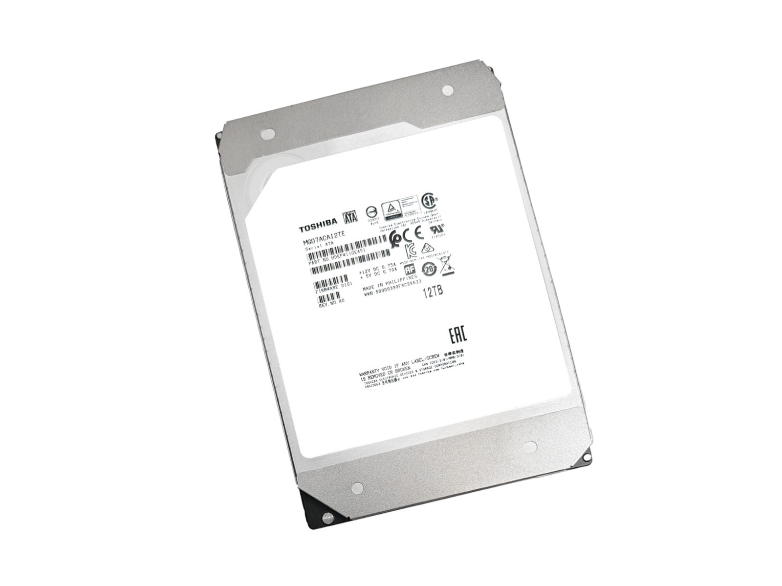Toshiba 12TB MG07ACA12TE 7200RPM 256MB SATA 6Gb/s 3.5″ Internal Enterprise HDD