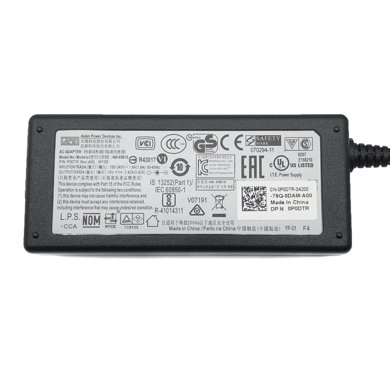 NEW Genuine APD AC Power Adapter For Dell Wyse 3040 Thin Client 65W Charger