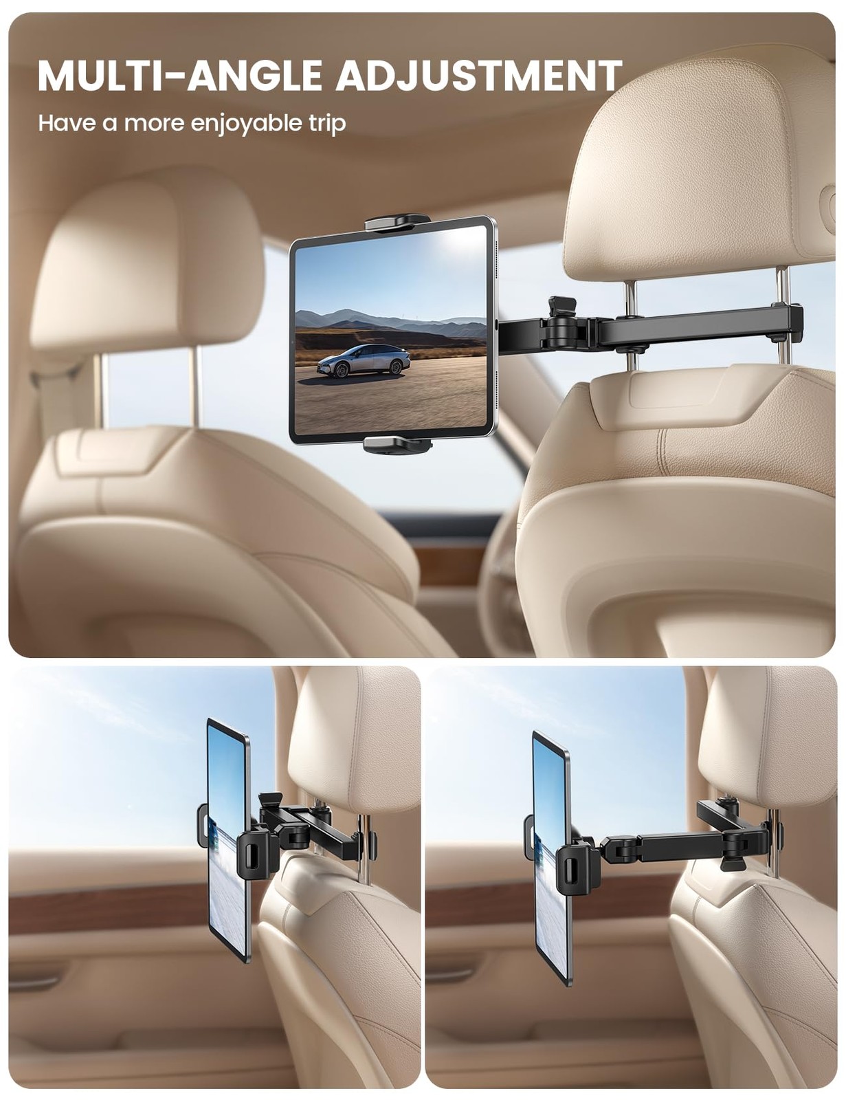 Lamicall Car Headrest Tablet Holder – [3 in 1 5.9 x 8.7 x 2.5 inches, Black