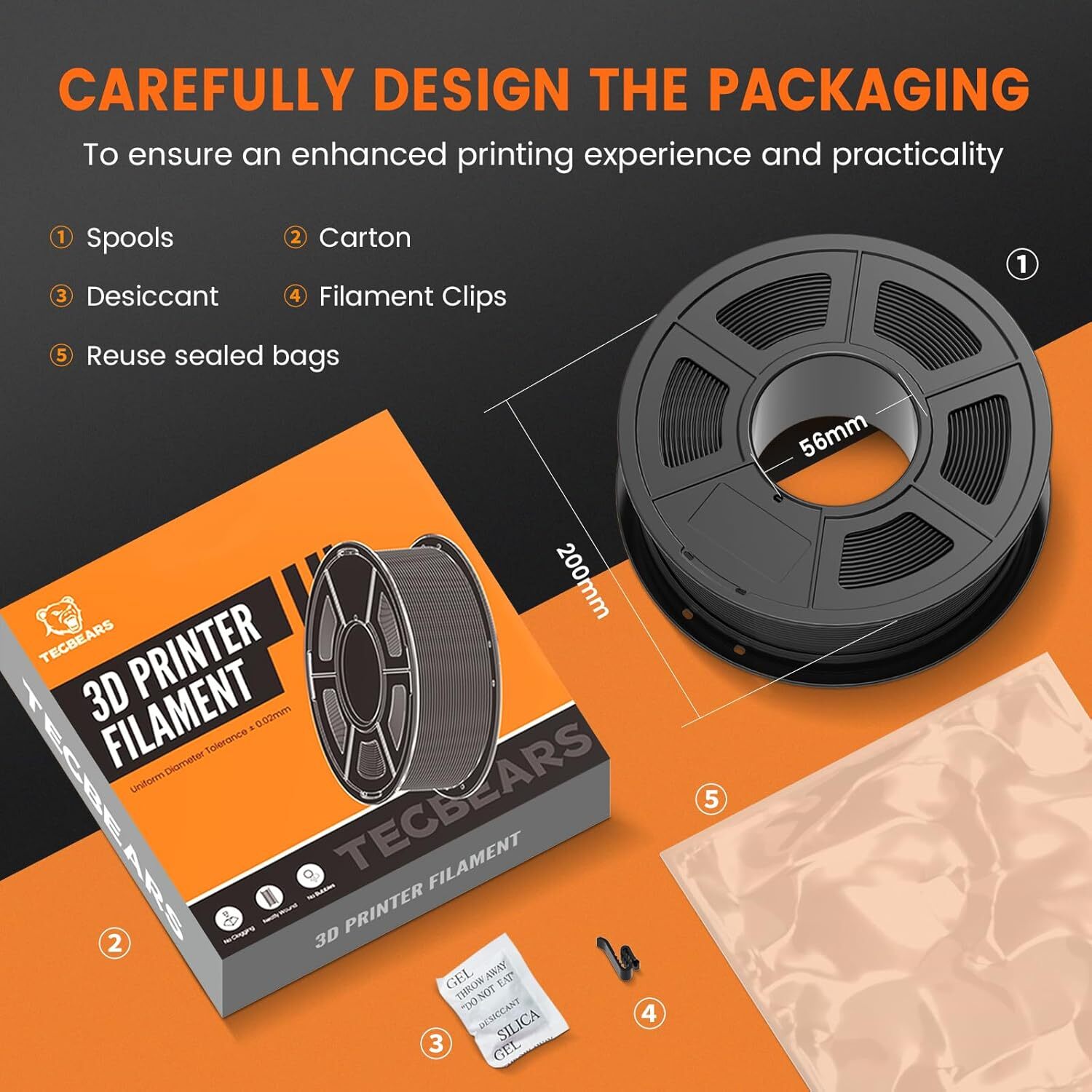 🔥【Buy 6 Get 4 Free,Add 10】TECBEARS PETG/PLA/PLA+ Matte 3D Printer Filament 1KG