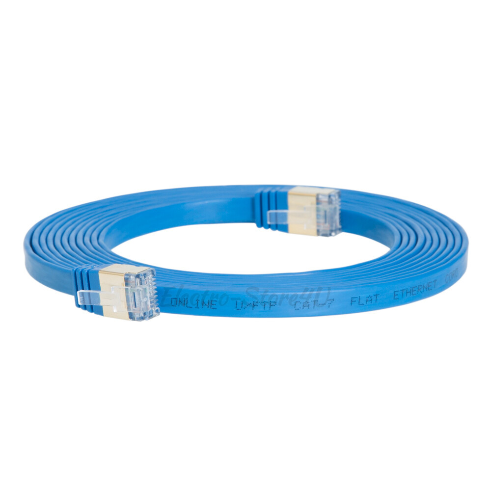 Flat Cat7 Ethernet Patch Blue Cable 6 10 20 25 30 50 75 100 FT U/FTP LAN Lot