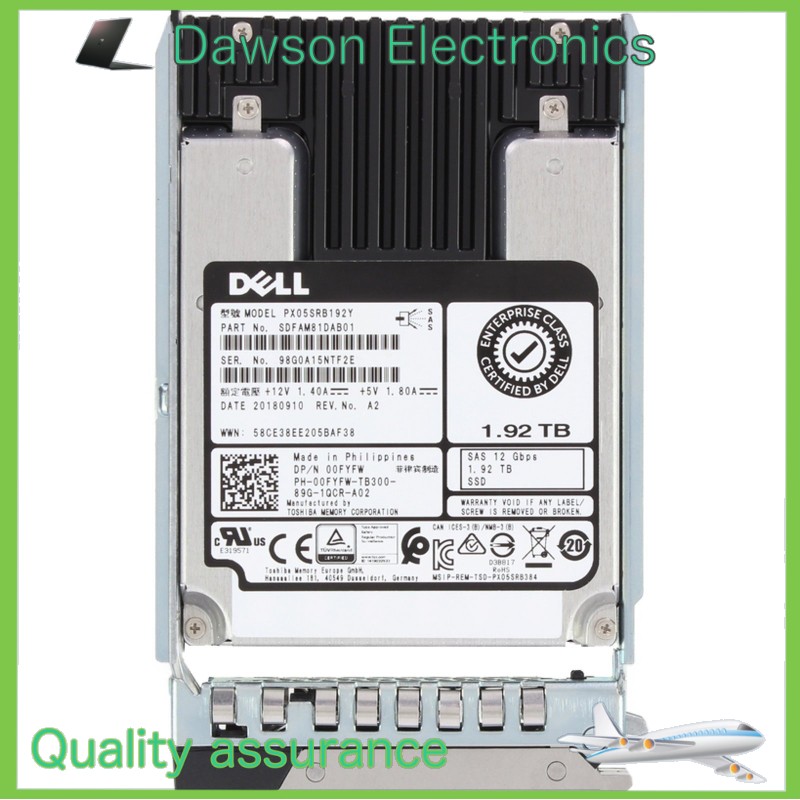 0FYFW 00FYFW Dell 1.92TB 12Gbps SAS RI MLC 2.5” PX05SRB192Y SSD 14/15/16G KIT