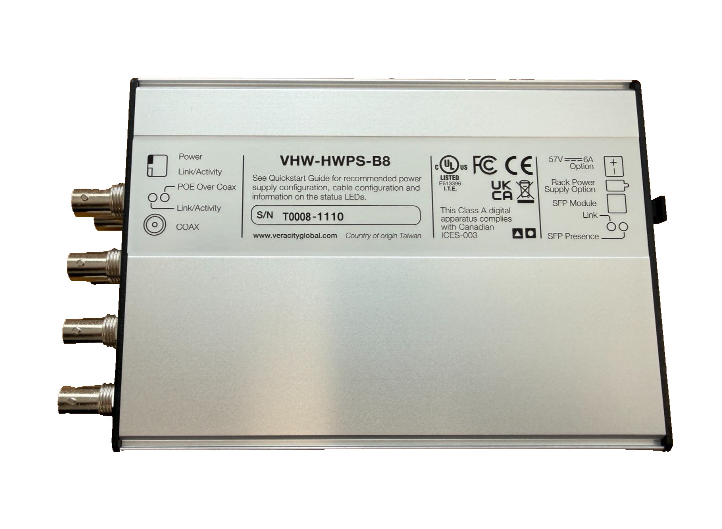 Veracity VHW-HWPS-B8 HIGHWIRE Powerstar Base 8- 8 Channel EOC POE Plus Base Unit