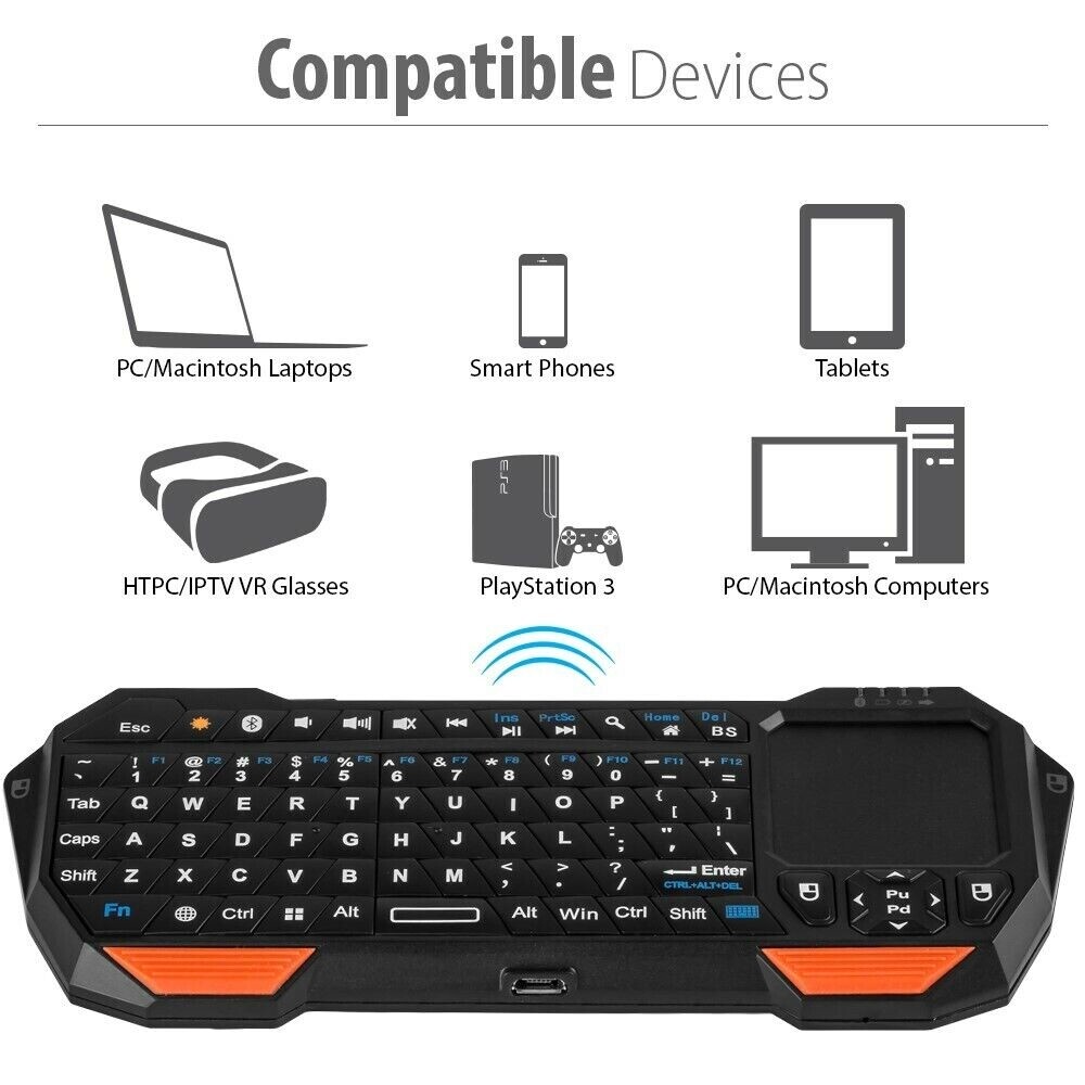 30ft Range Mini Wireless Bluetooth Keyboard w/ Touch Pad for Laptop PC Mac